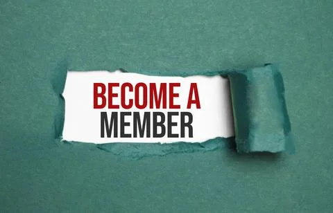 Torn paper on white background with text BECOME A MEMBER Stock Photos