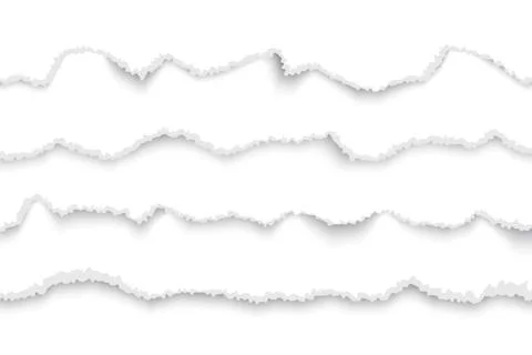 Torn paper white set. Horizontal rip edge strips. Ripped paper vector realistic Stock Illustration