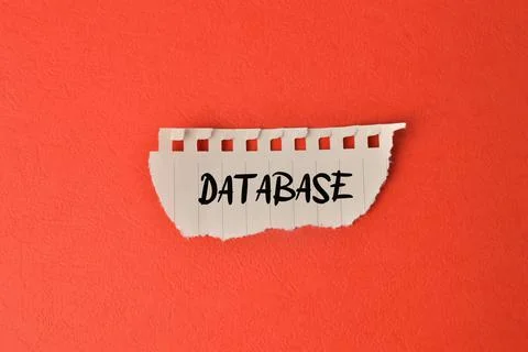 Torn paper written with text DATABASE isolated on a red background Foto stock