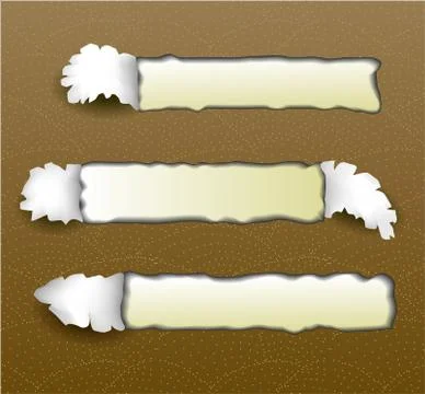 Torn papers on golden background. Illustrazione stock