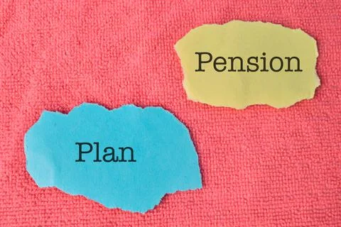 Torn papers written with text PENSION PLAN. Stock Photos