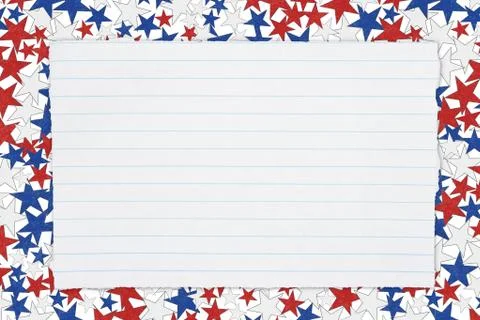 Torn piece of white notepad paper with lines on red, white and blue stars pap Stock Illustration
