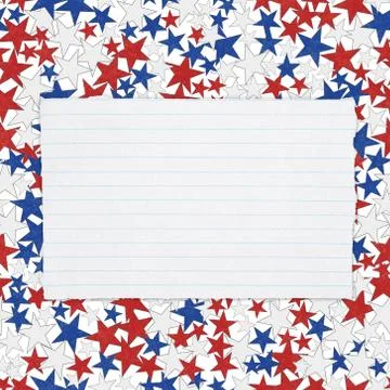 Torn piece of white notepad paper with lines on red, white and blue stars pap Stock Illustration