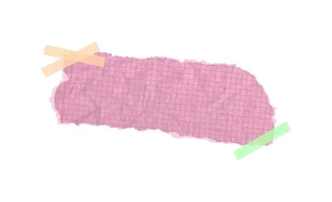 Torn pink paper note vector piece with green and beige sticky tape texture. Old Stockillustratie