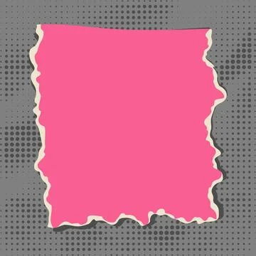 Torn pink piece of paper. Gray halftone background. Paper note for text desig Stock Illustration