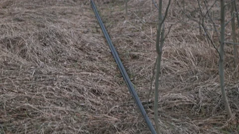 Torn power line wires because of the Russian army Stock Footage 200917398