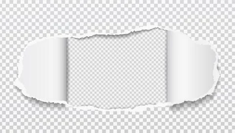 Torn realistic paper hole on squared transparent background. Vector Stock Illustration