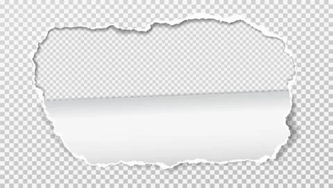 Torn realistic paper hole on squared transparent background. Vector Stock Illustration