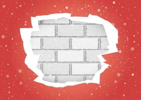 Torn red wallpapers brick wall Illustrazione stock