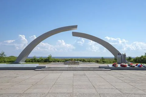 The Torn Ring Memorial dedicated to breaking the blockade. The Road of Life Stock Photos