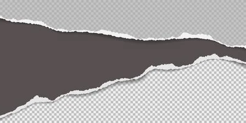 Torn, ripped black and dark grey paper strips with soft shadow are on squared Stock Illustration