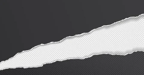 Torn, ripped black paper with soft shadow is on squared background for text or Stock Illustration