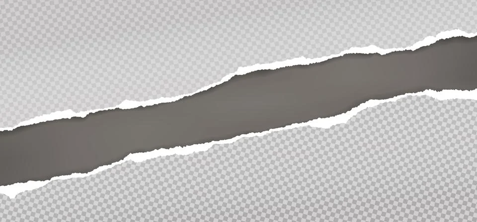 Torn, ripped grey squared paper strips with soft shadow are on dark background Stock Illustration