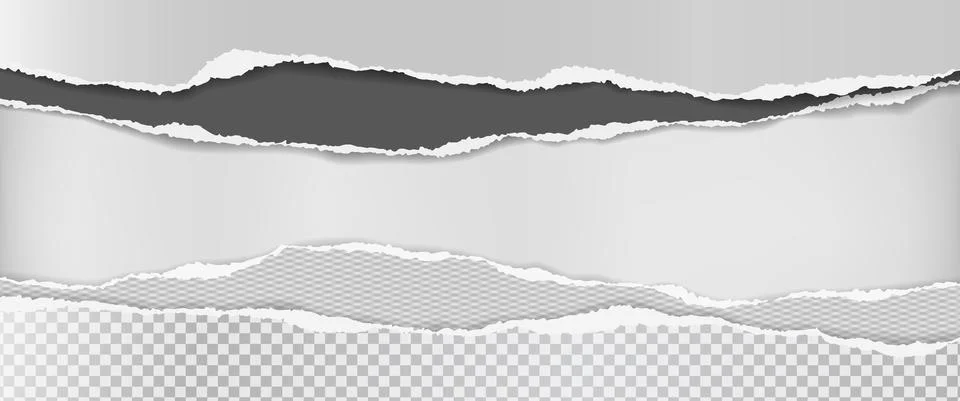 Torn, ripped horizontal squared and grey paper strips with soft shadow are on Illustrazione stock
