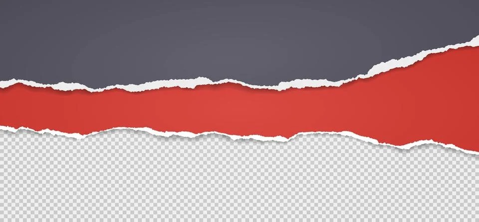 Torn, ripped horizontal squared, red, grey paper strips with soft shadow are on Stock Illustration
