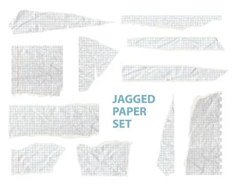 Torn ripped notebook papers, Cut sheets with square grid, cutout collage piece Stock Illustration