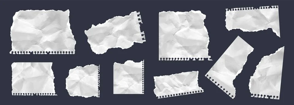 Torn ripped notebook papers with cut sheets cutout collage piece. Realistic Illustrazione stock