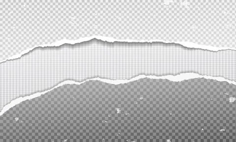 Torn, ripped piece of horizontal grey and white squared paper with soft shadow Stock Illustration