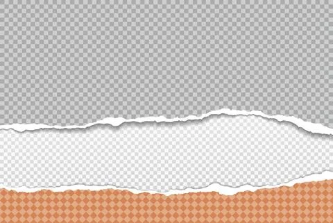 Torn, ripped piece of horizontal grey and orange paper with soft shadow are on Stock Illustration