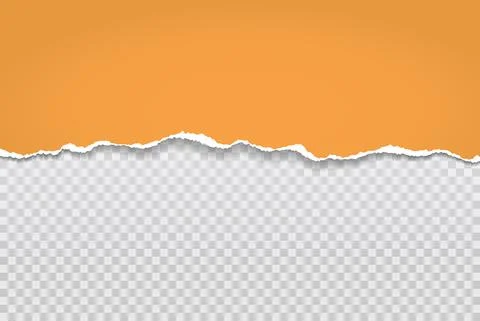 Torn, ripped piece of horizontal orange paper with soft shadow is on squared Stock Illustration