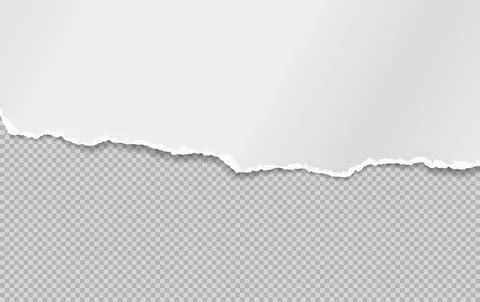 Torn, ripped piece of horizontal white paper with soft shadow is on dark grey Stock Illustration