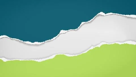 Torn, ripped pieces of horizontal blue and green paper with soft shadow are on Stock Illustration