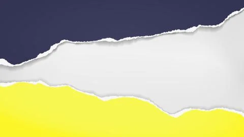Torn, ripped pieces of horizontal blue and yellow paper with soft shadow are on Stock Illustration