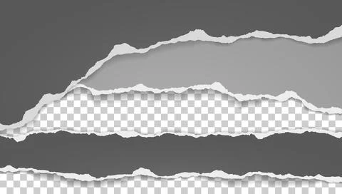 Torn, ripped pieces of horizontal dark grey and white paper with soft shadow are Stock Illustration
