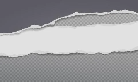 Torn, ripped pieces of horizontal dark grey and white paper with soft shadow are Stock Illustration