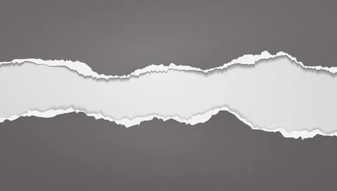 Torn, ripped pieces of horizontal dark grey paper with soft shadow are on white Stock Illustration