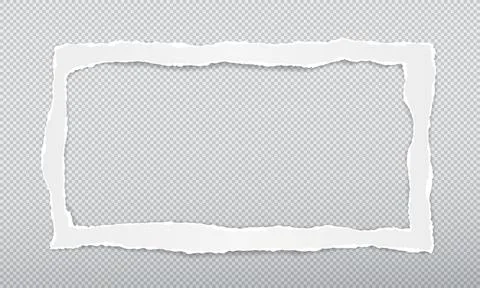 Torn, ripped rectangular white paper with soft shadow is on squared background Stock Illustration