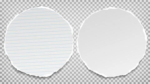 Torn, ripped round white paper with soft shadow is on grey squared background Stock Illustration