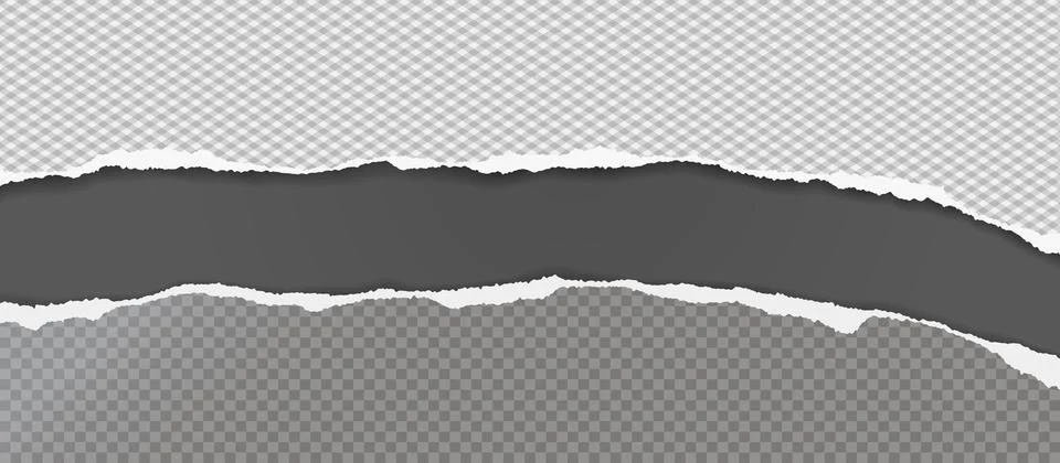 Torn, ripped squared grey paper strips with soft shadow are on black background Stock Illustration
