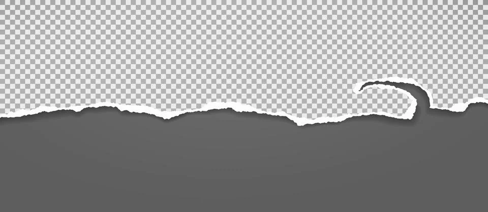 Torn, ripped squared paper strip with soft shadow is on dark grey background for Illustrazione stock