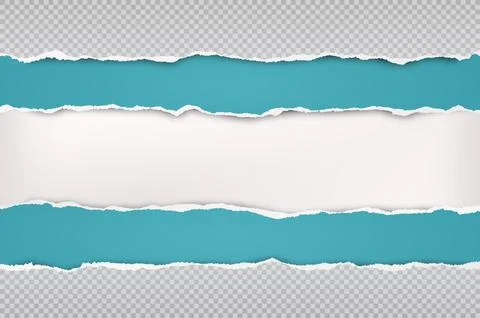 Torn, ripped turquoise and squared paper strips with soft shadow are on white Stock Illustration