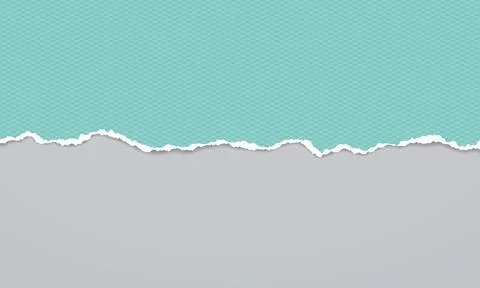 Torn, ripped turquoise paper strip with soft shadow is on grey background for Stock Illustration