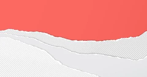 Torn, ripped white and grey paper with soft shadow are on red background for Stock Illustration