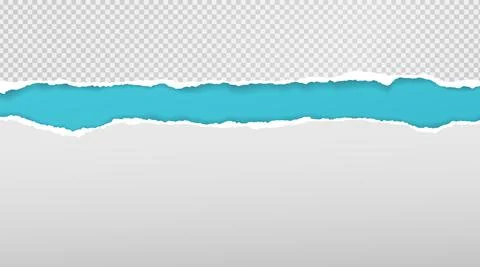 Torn, ripped white and squared paper strips with soft shadow are on turquoise Stock Illustration
