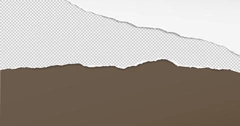 Torn, ripped white and squared paper strips with soft shadow are on dark brown Stock Illustration