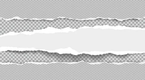 Torn, ripped, white and stright paper strips with soft shadow are on squared Stock Illustration