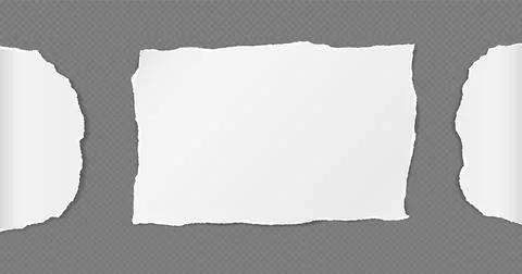 Torn, ripped white paper with soft shadow are on dark grey background for text Stock Illustration
