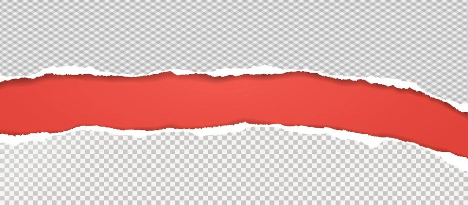 Torn, ripped white squared paper strips with soft shadow are on red background Stock Illustration