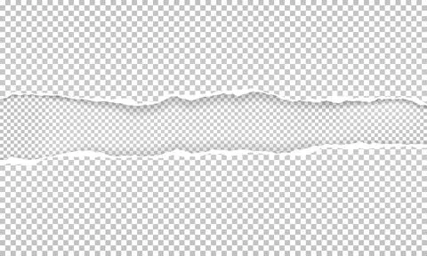 Torn, ripped white squared paper strips with soft shadow are on transparent Stock Illustration