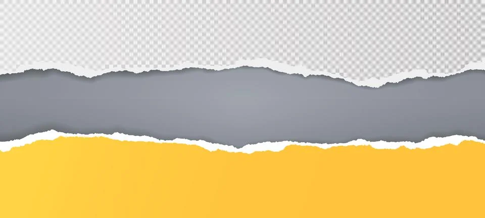 Torn, ripped yellow and squared paper strips with soft shadow are on dark grey Stock Illustration