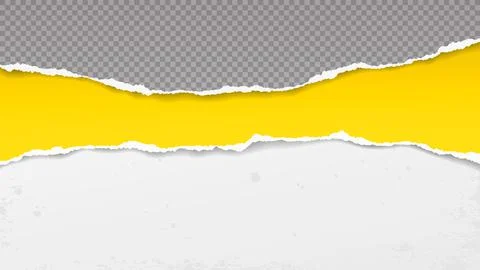 Torn, ripped, yellow, squared grey paper strips with soft shadow are on white Stock Illustration