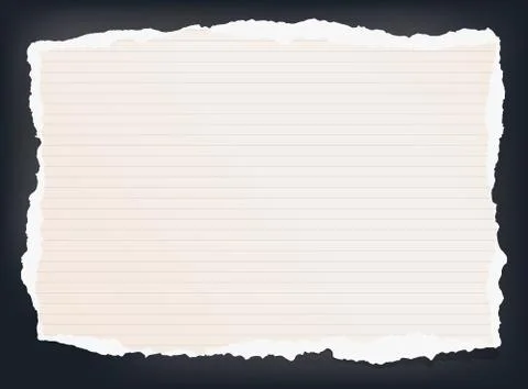 Torn ruled note, notebook, copybook paper stuck on black background. Stock Illustration