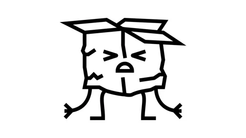 Torn sad cardboard box character line icon animation Stock Footage 326133200