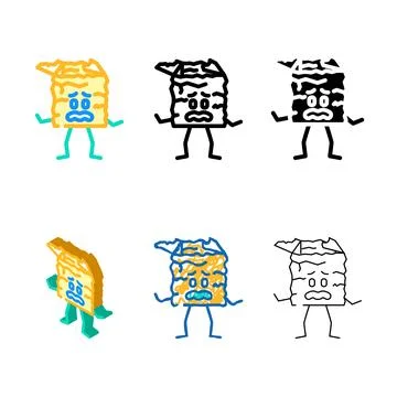 Torn sad cardboard box character color icon vector edition Stock Illustration