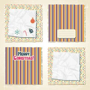 Torn scratch retro paper with Christmas decorations Stock Illustration