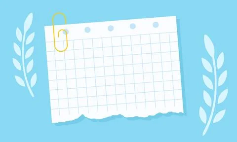 Torn Sheet of Graph Paper with a Golden Paperclip Accent Against a Serene B.. Stock Illustration
